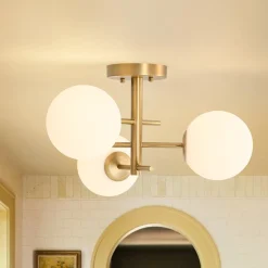 3-Light Frosted Glass Globe Tiered Sputnik Semi Flush Mount