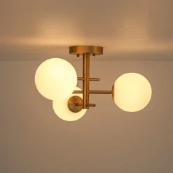 3-Light Frosted Glass Globe Tiered Sputnik Semi Flush Mount