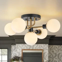 5-light Glass Globe Semi Flush Bubble Ceiling Light