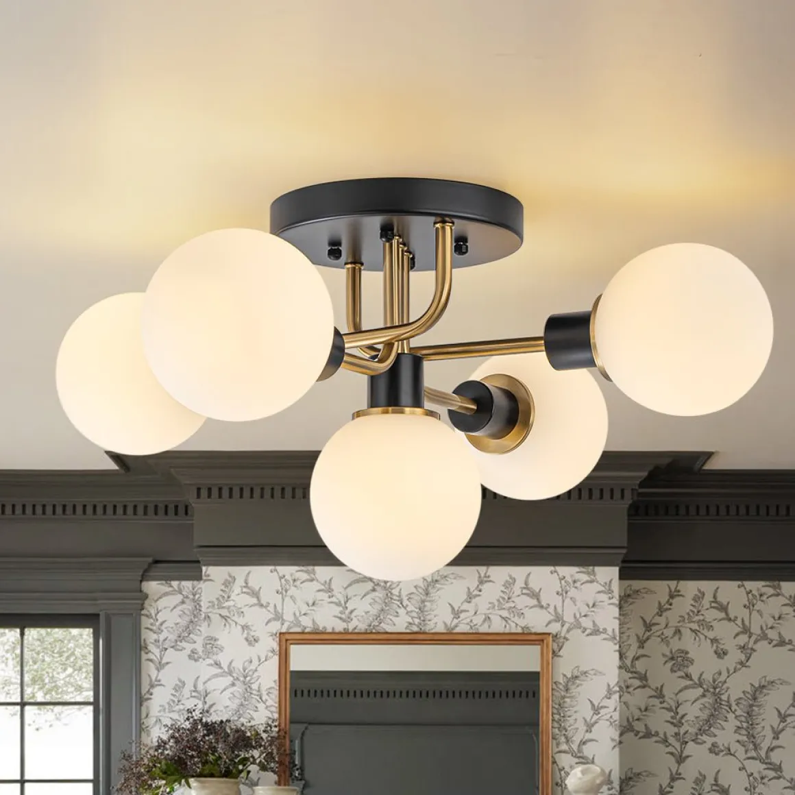 5-light Glass Globe Semi Flush Bubble Ceiling Light