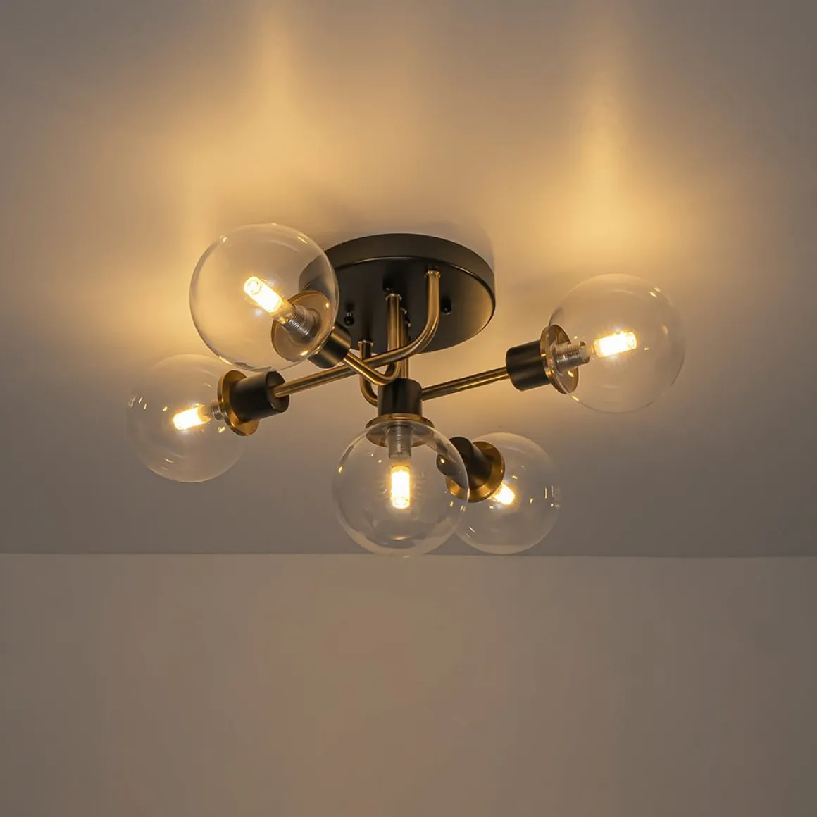 5-light Glass Globe Semi Flush Bubble Ceiling Light