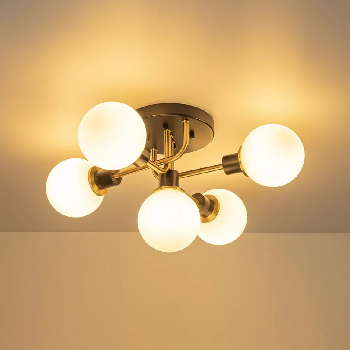 5-light Glass Globe Semi Flush Bubble Ceiling Light