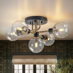 5-light Glass Globe Semi Flush Bubble Ceiling Light
