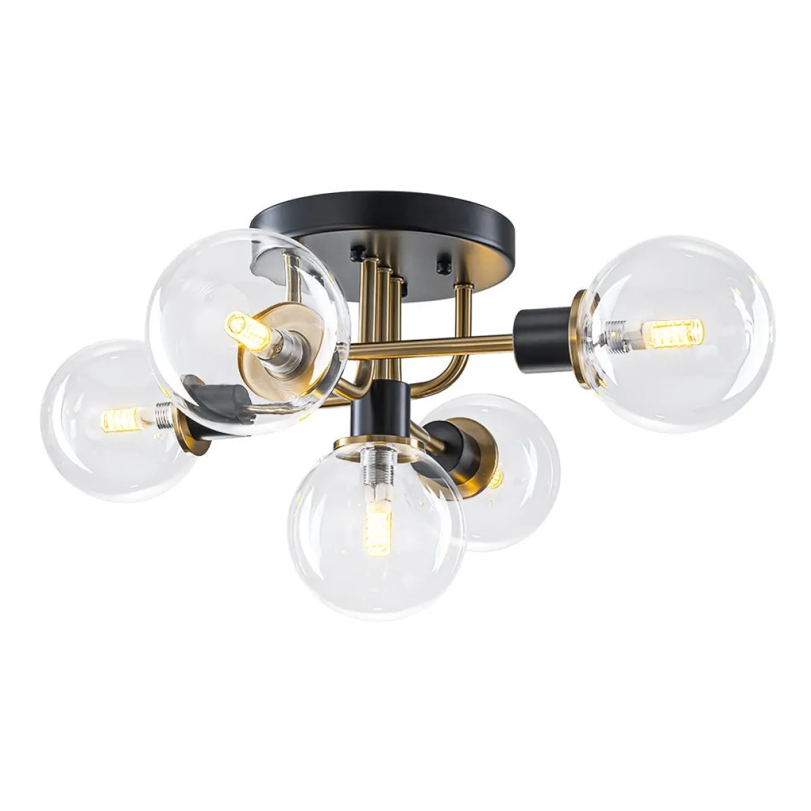 5-light Glass Globe Semi Flush Bubble Ceiling Light