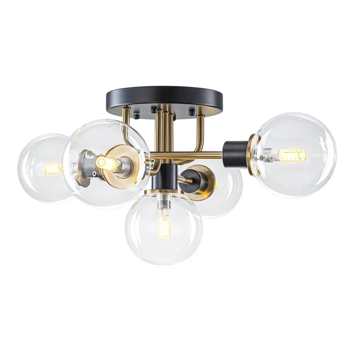 5-light Glass Globe Semi Flush Bubble Ceiling Light
