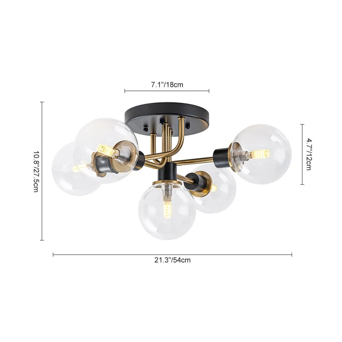 5-light Glass Globe Semi Flush Bubble Ceiling Light