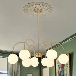 9-Light Goose Arm Opal Glass Bubble Tiered Chandelier