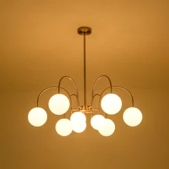 9-Light Goose Arm Opal Glass Bubble Tiered Chandelier