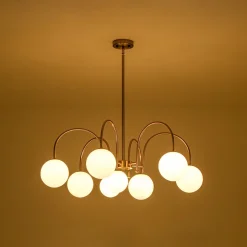 9-Light Goose Arm Opal Glass Bubble Tiered Chandelier