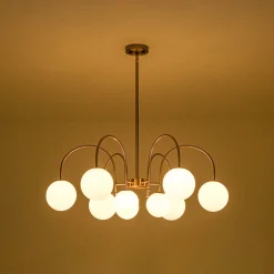 9-Light Goose Arm Opal Glass Bubble Tiered Chandelier