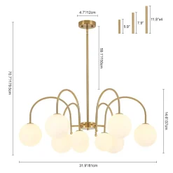 9-Light Goose Arm Opal Glass Bubble Tiered Chandelier