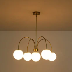 5-Light Goose Arm Opal Glass Globe Round Sputnik Chandelier