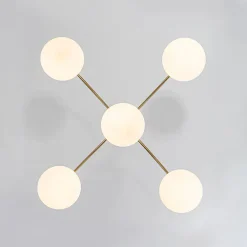 5-Light Goose Arm Opal Glass Globe Round Sputnik Chandelier