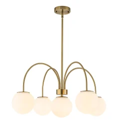 5-Light Goose Arm Opal Glass Globe Round Sputnik Chandelier