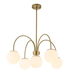 5-Light Goose Arm Opal Glass Globe Round Sputnik Chandelier