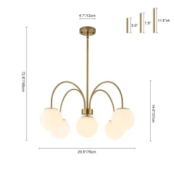 5-Light Goose Arm Opal Glass Globe Round Sputnik Chandelier