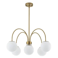 5-Light Goose Arm Opal Glass Globe Round Sputnik Chandelier