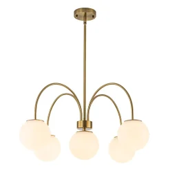 5-Light Goose Arm Opal Glass Globe Round Sputnik Chandelier