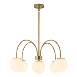 5-Light Goose Arm Opal Glass Globe Round Sputnik Chandelier