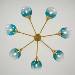 7-light Gradient Blue Glass Globe Round Sputnik Chandelier
