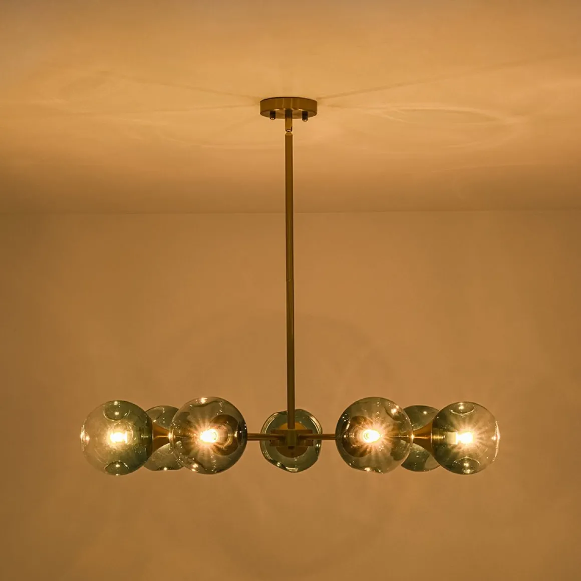 7-light Gradient Blue Glass Globe Round Sputnik Chandelier