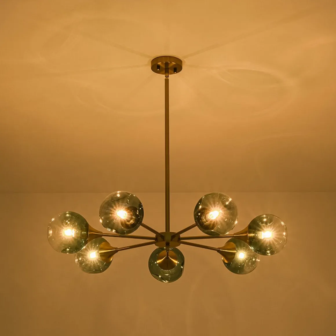 7-light Gradient Blue Glass Globe Round Sputnik Chandelier