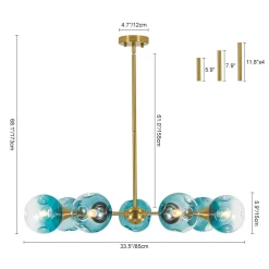 7-light Gradient Blue Glass Globe Round Sputnik Chandelier