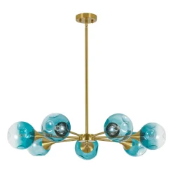 7-light Gradient Blue Glass Globe Round Sputnik Chandelier