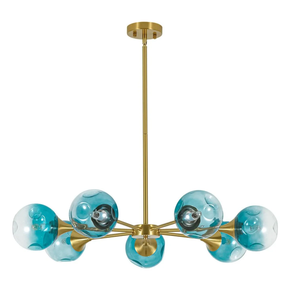 7-light Gradient Blue Glass Globe Round Sputnik Chandelier