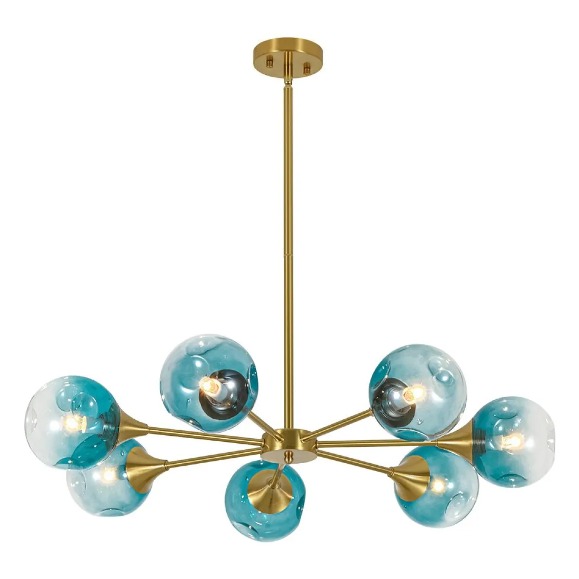 7-light Gradient Blue Glass Globe Round Sputnik Chandelier