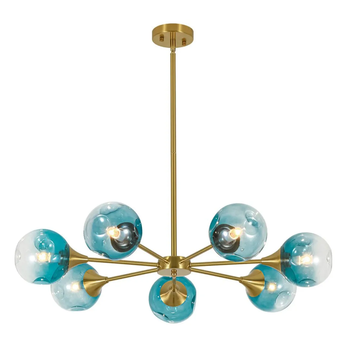 7-light Gradient Blue Glass Globe Round Sputnik Chandelier
