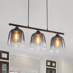 3-Light Gradual Smoked Glass Shade Linear Island Pendant