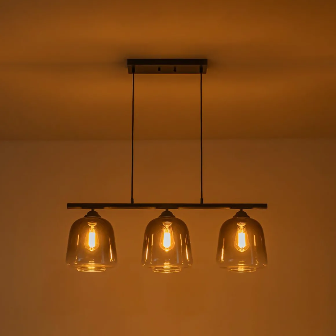 3-Light Gradual Smoked Glass Shade Linear Island Pendant