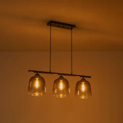 3-Light Gradual Smoked Glass Shade Linear Island Pendant
