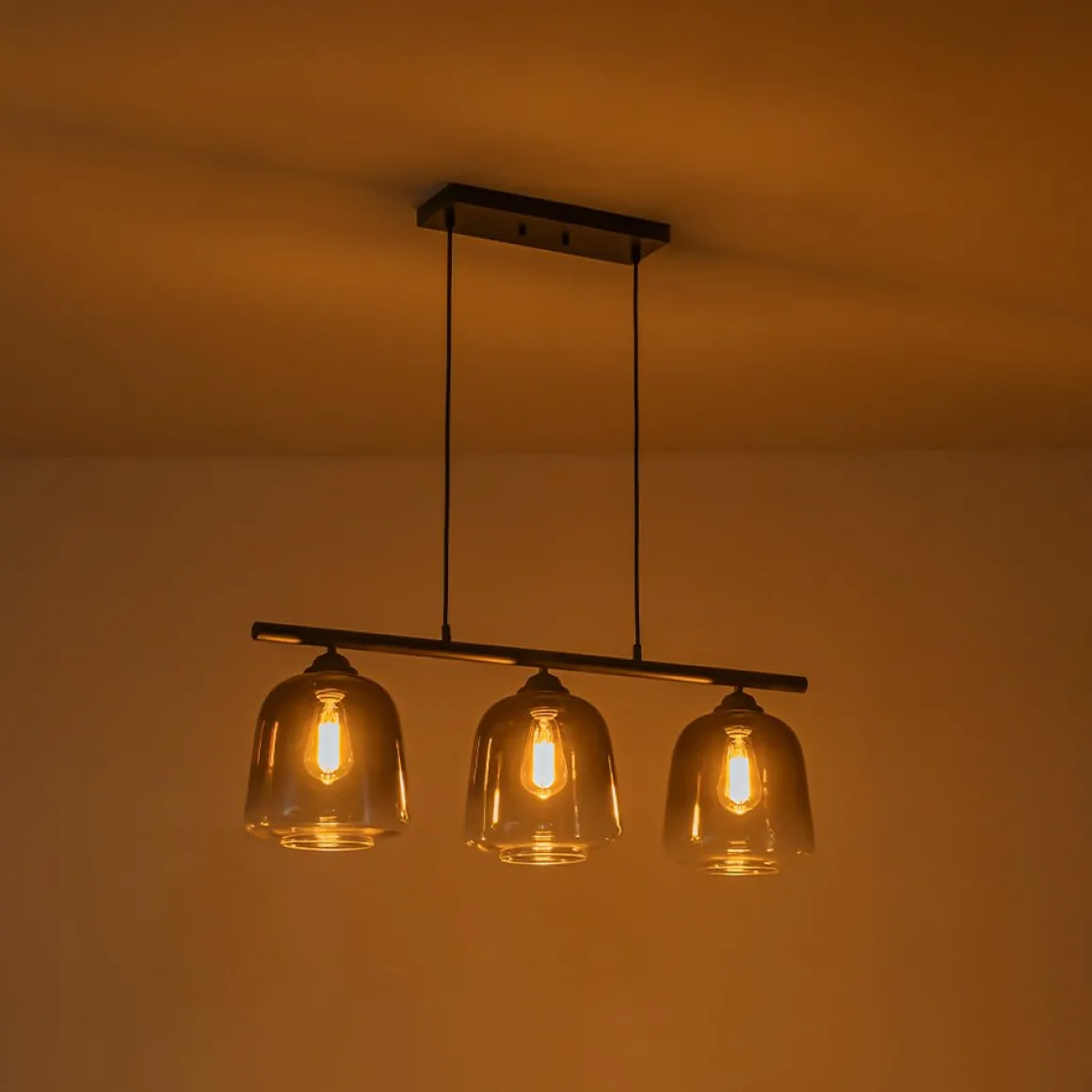 3-Light Gradual Smoked Glass Shade Linear Island Pendant