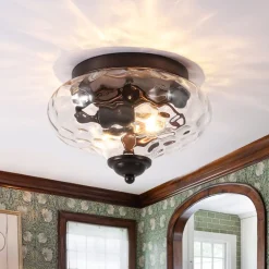 2-light Hammered Glass Flush Mount Ceiling Light