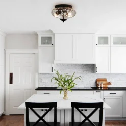 2-light Hammered Glass Flush Mount Ceiling Light