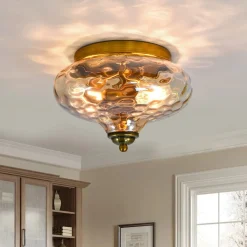 2-light Hammered Glass Flush Mount Ceiling Light