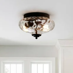 2-light Hammered Glass Flush Mount Ceiling Light