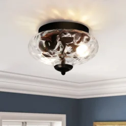 2-light Hammered Glass Flush Mount Ceiling Light