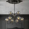 9-Light Hammered Smoked Glass Bubble Black Sputnik Chandelier
