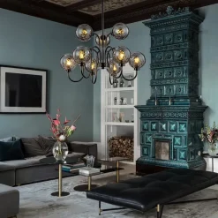 9-Light Hammered Smoked Glass Bubble Black Sputnik Chandelier