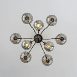 9-Light Hammered Smoked Glass Bubble Black Sputnik Chandelier
