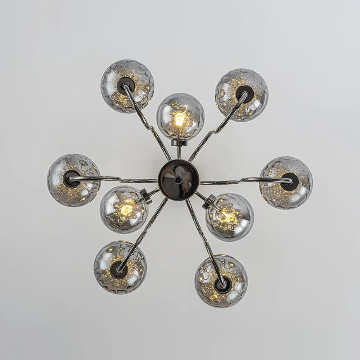 9-Light Hammered Smoked Glass Bubble Black Sputnik Chandelier