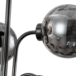9-Light Hammered Smoked Glass Bubble Black Sputnik Chandelier