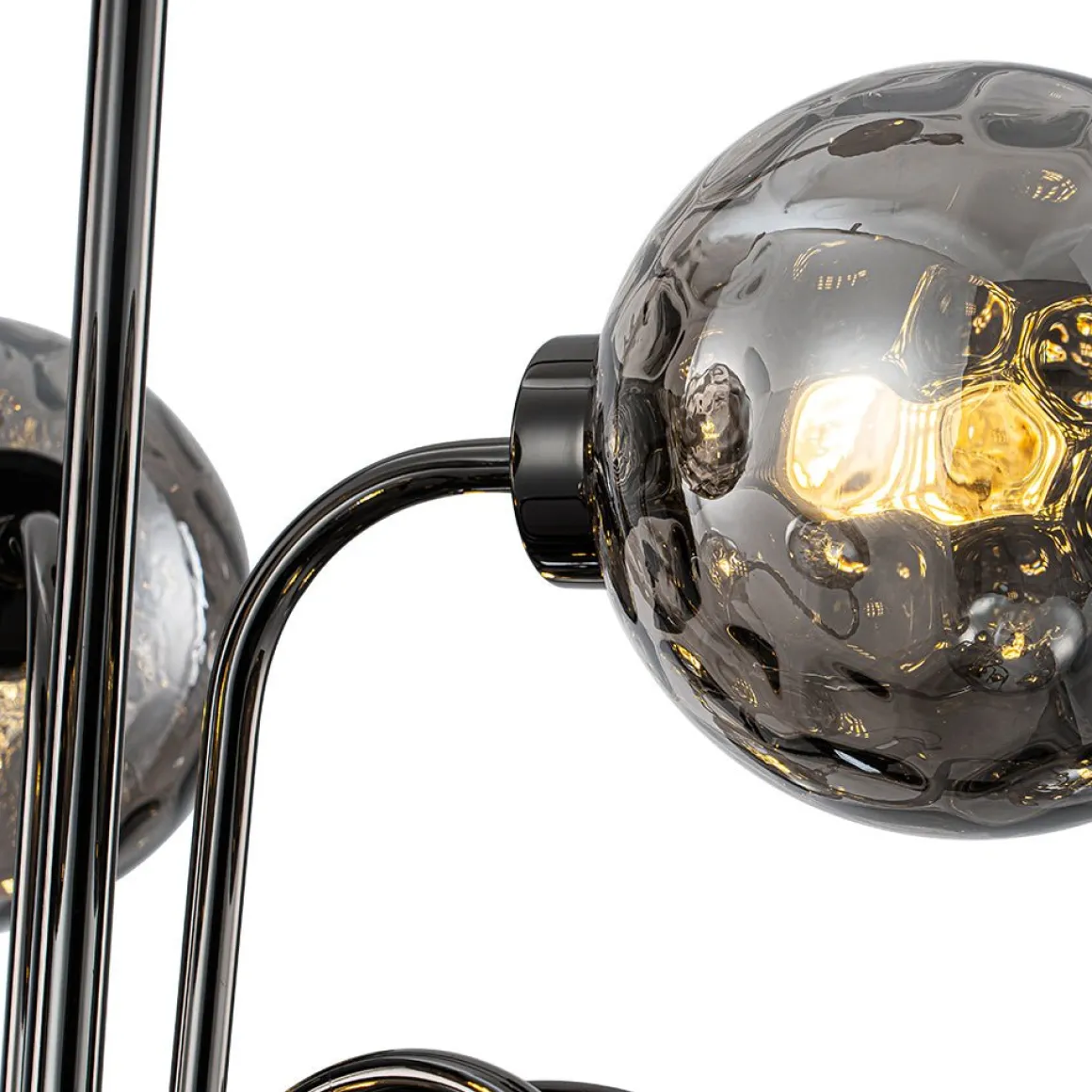 9-Light Hammered Smoked Glass Bubble Black Sputnik Chandelier