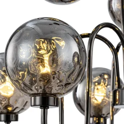 9-Light Hammered Smoked Glass Bubble Black Sputnik Chandelier