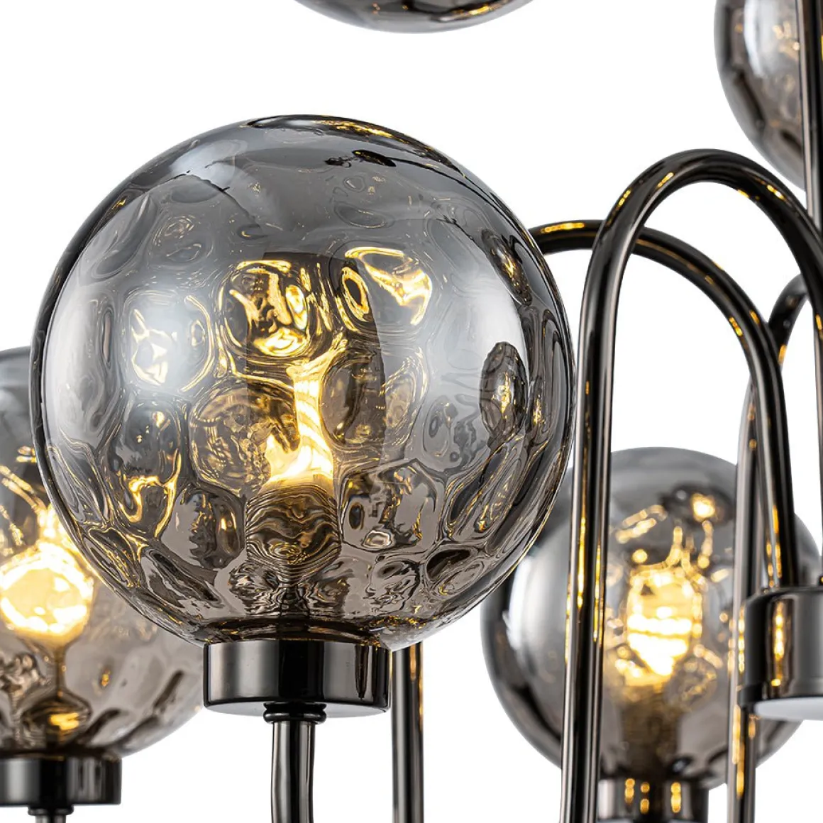 9-Light Hammered Smoked Glass Bubble Black Sputnik Chandelier