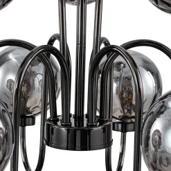 9-Light Hammered Smoked Glass Bubble Black Sputnik Chandelier