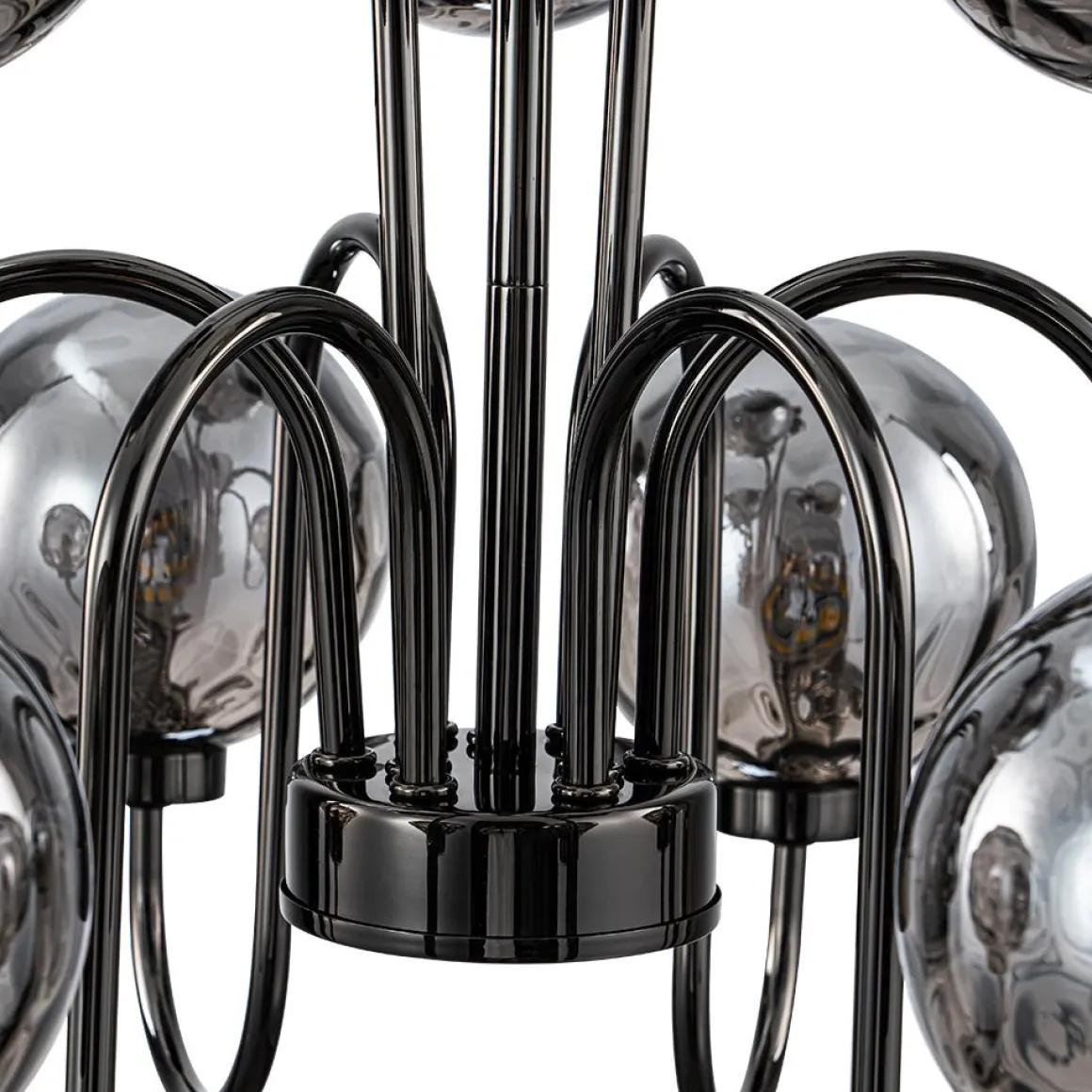 9-Light Hammered Smoked Glass Bubble Black Sputnik Chandelier